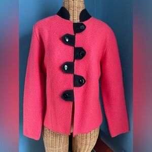 South Wool Toggle Button Front Sweater Cardigan Uruguay Coral Black Size Medium